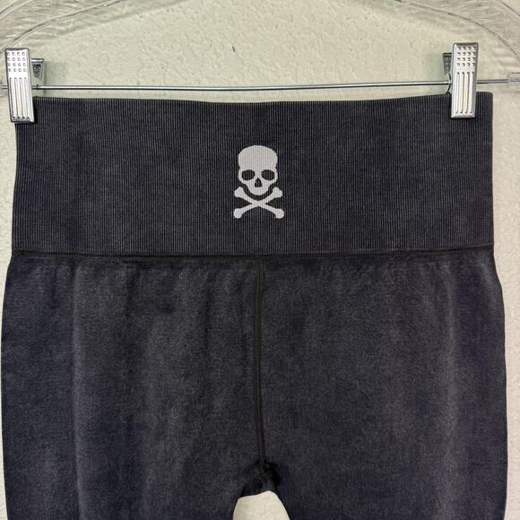 Soul Cycle Leggings Womens Medium Skull Moto Cutout Biker Athletic Faded Black M - Picture 6 of 11